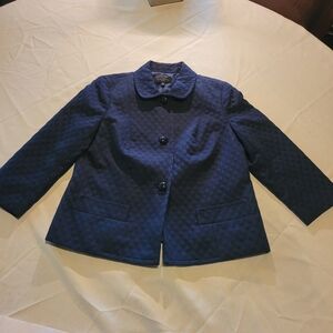 Talbots Wmns Navy Blue Denim  Cropped Jacket With Impressed Design 3/4 Sleeve Sz